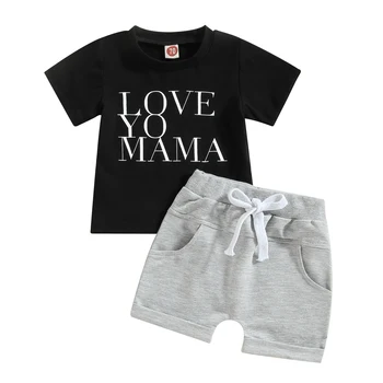 Baby Jungen Shorts Set, Short Sleeve Letters Print T-shirt mit Elastische Taille Shorts Sommer-Outfit