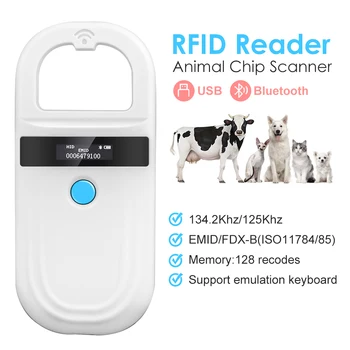 Handheld 134,2 KHz 125 KHz Tier RFID Reader Pet Katze Hund Microchip Scanner FDX-B Glas-Chip USB - /Bluetooth-Tag-Reader mit Tags