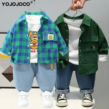 Baby Boy Kleidung 0-5Y Frühling Herbst Mode Anzug Jungen Cartoon Plaid Shirts Jeans Kinder Casual Kleidung Baby 3 Stück Sets