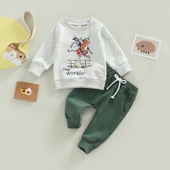 Baby Boy Kleidung Set 2 Stück Langarm Brief Cartoon Sweatshirt Tops+Hosen Kinder Outfits Kleinkind Baby Mädchen Kleidung Sets