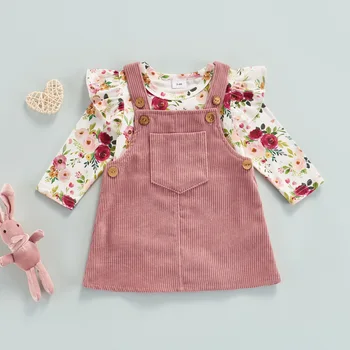 Citgeett Herbst Infant Baby Mädchen Anzug Blume Drucken Lange Hülse Romper und Cord Insgesamt Kleid Frühling Kleidung Set
