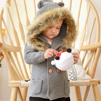 Baby Jungen Mädchen Strickjacke Winter Warm Neugeborenes Pullover Fashion Langarm Mit Kapuze Mantel Jacke Kinder Kleidung Outfits