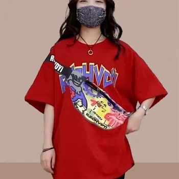 Reine Baumwolle Mode Kurzarm T-shirt 2023 Sommer Neue Stil Kommt mit Schulter Tasche Lose koreanische Version Harajuku Paar