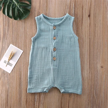 2021, Kleinkind, Baby Strampler Einreiher Kleidung Infant Baby Mädchen Jungen Sleeveless Button Solid Color Strampler Sommer Kleidung