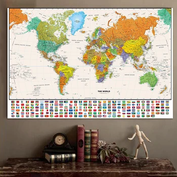 120*80cm Vinly Karte Der Welt mit Nationalen Flagge Welt Globus Karte Personalisierte Atlas Poster Schule Liefert Hause Dekoration