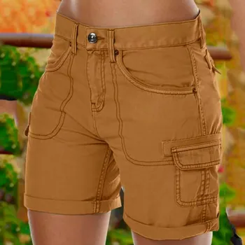Shorts für Frauen Casual Sommer Lose Solide Strand Shorts Tasten Kurz Cargo-Shorts-Damen Mode-Casual-Home-Streetwear шорты