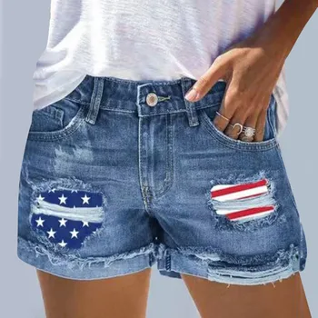 2023 Neue Sommer Frauen Hohe Taille Ripped Straight Jeans-Shorts Casual Weibliche Lose Fit Blau Distressed Denim Shorts Streetwear