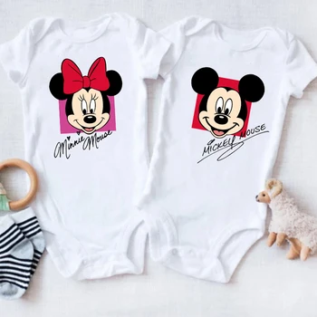 Disney Mickey Mouse Twins Baby-Mädchen Overall Neugeborenen Baby Jungen Kleidung Cartoon Mickey Minnie Maus Zwillinge Kurzarm Weiche Strampler