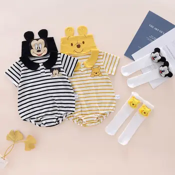 Sommer Neugeborenes Baby Mädchen Jungen Baumwolle Casual Fashion Neutral Cute Stripe Polo T-shirt Strampler Kleinkind-Baby Strampelanzug