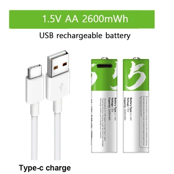 Hohe Kapazität 1,5 V AA 2600 mWh USB-wiederaufladbare li-ion Batterie für Maus Spielzeug Uhr Fernbedienung Batterie+Kabel