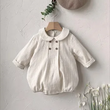 MILANCEL Frühling Baby-Kleidung Peter Pan Kragen Mädchen Ein Stück Leinen Infant Strampler