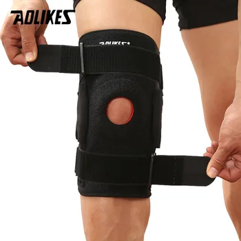 AOLIKES 1PCS Wandern Radfahren Knie Unterstützung Protector Mit Removeble Aluminium Platte 4 Riemen Für Bergsteigen Knie Joint Wiederherstellung