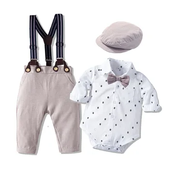 Romper Kleidung Set Für Baby Jungen Mit Bogen Hut Gentleman Gestreiften Sommer Anzug Mit Bogen Kleinkind-Kind Bodysuit Set Infant Jungen Kleidung