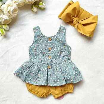 Pudcoco 2020 Kleinkind Baby Mädchen Sommer Kleidung Floral Tops Kleid +Shorts 3PCS Outfits 0-24M