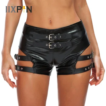 Frauen Mode Patent Leder Strappy Beute Shorts Damen Sexy Casual Party Shorts Sommer 2022 Pole Dancing Hot Pants Clubwear
