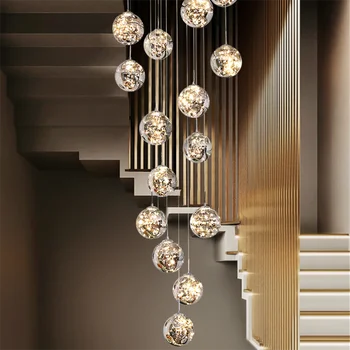 Moderne Wendeltreppe LED Kronleuchter Dimmbar Glanz Wohnzimmer, Duplex Gebäude Villa Loft Anhänger Licht Wohnkultur Beleuchtung