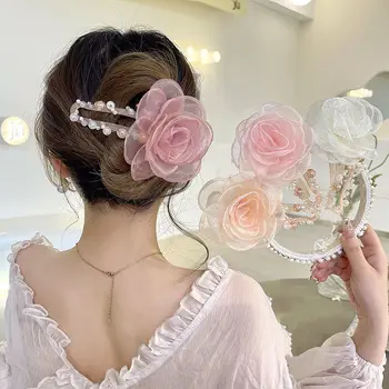 Sommer super fee Blumen um die Perle Haarnadel weibliche Rücken Kopf temperament große Greifer clip Korea elegante Haarnadel headwear