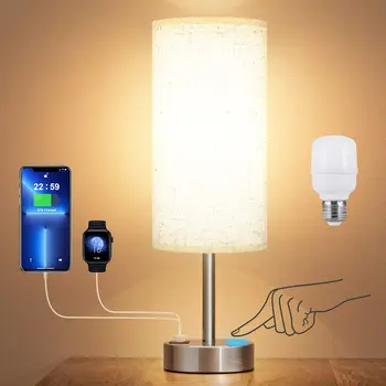 Nachttisch-Lampe Touch-Control-Schreiben-Lampen mit USB-C-USB-A-Lade-Port-Usb-Lampe Lampenschirm Studie Zimmer Dekoration Ästhetische