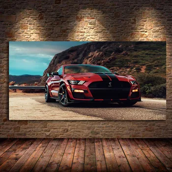 Moderne Wand Kunst Öl Leinwand Gemälde Supercar Ford Mustang Shelby GT500 Red Auto Bild Wohnzimmer Decor Poster und Drucke