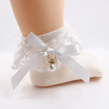 Baby Mädchen Prinzessin Spitze Rüsche Socken Retro Rüschen Perle Bogen Socken Süße Kinder Baumwolle Kurze Socken