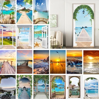Sonnenuntergang Blauen Himmel Tür Aufkleber Selbst-Klebstoff Strand, Landschaft, Meer Wandbild für die Ganze Tür Wrap Wandbild Abdeckung Aufkleber Tapete Wasserdicht