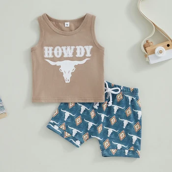 Kleinkind Infant Baby Jungen Sommer Kleidung Outfits Cow Head Print Sleeveless Tank Tops und Stretch Casual Shorts Set