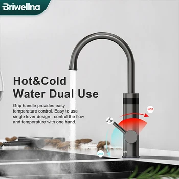 Briwellna Instant Heißer Wasser Wasserhahn Gunmetal-Grau Elektrische Wasserhahn Für Küche 220V Fließt, Heater Tap Elektrische Wasser Heizung