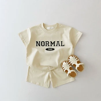 2023 Kleinkind Baby Sommer Neue Kleidung Sets Jungen Mädchen Korea Bestickte Buchstaben Baumwolle Kurzarm T-shirt+Kind Casual Shorts-Khaki