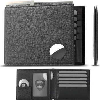 Neue Echtes Leder Männer Schlanke Brieftasche Dünne Männliche Geldbörse für Airtags Tasche RFID Credit Bank Card-Halter mit Transparenten ID-Fenster