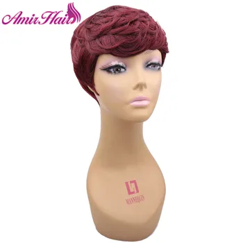 Amir Synthetische Kurze Perücken für amerikanische Frauen Schwarz Haar Perücke rote Cosplay Kurze Lockige Haar Perücke Kordelzug mit Kämme innen