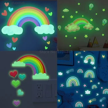 Cartoon Regenbogen Wolke Leuchtenden Wand Aufkleber für Kinder Zimmer Schlafzimmer Home Decortion Wand Decals Glow In The Dark-Sterne-Aufkleber