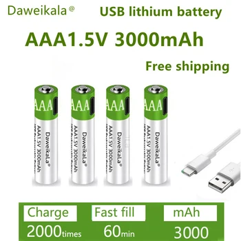 DaweikalaUSB AAA Wiederaufladbare Batterien 1,5 V 3000 mAh li-ion Batterie für die Fernbedienung mouseElectric Spielzeug Batterie + Typ-C Kabel
