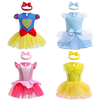 Mädchen Prinzessin Kleid Baby Mädchen Romper Kleid Meerjungfrau Schnee Weiß Geburtstag Party Kostüm, Overall Tutu Kleid + Stirnband Baby Kleider