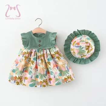 2Pcs/Set Baby Kleidung Einfache Trend-Blumen-Kleid Für Mädchen Sommer Kinder Ärmellos Coole Kinder Kostüm Anzug 0 Zu 3 Jahre Kleinkind