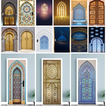 Islamische Tür Aufkleber Wandbild Selbst Klebstoff Muslim Arch Tür Wrap Aufkleber für Wohnzimmer Veranda Wand Aufkleber Tapete Home Decor
