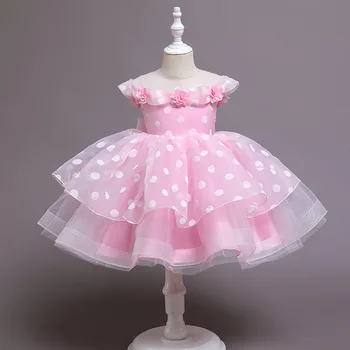 2023 Neugeborenen Dots Zeremonie Der Taufe Ein Jahr Geburtstag Kleid Für Baby Mädchen Kleidung Blume Prinzessin Kleider Flauschigen Party Kleid