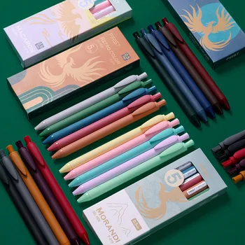 5Pcs/box Retro Dunkle Farbige Gel Kugelschreiber Versenkbare 0,5 mm Feine Punkt Morandi Macaron Farbe Stifte für Journaling-Office-Zubehör