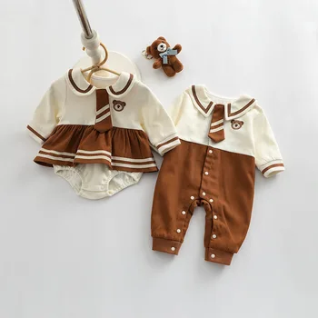 Korea Baby Strampler 0-3 Jahre Neugeborenen Jungen Mädchen Langarm Bowtie Skirted Bodysuit Tragen Overall Geburtstag Party Kleidung