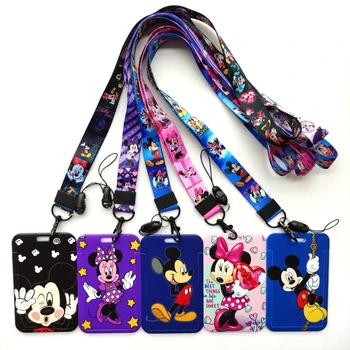 Disney-Mickey Minnie-ID-Karte Inhaber Lanyard Business Abzeichen Halter Neck Strap Student Karte Fall Niedlichen Cartoon-Kinder-Karten-Abdeckung