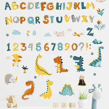 4sheets/set Cartoon Dinosaurier Alphabet Wand Aufkleber für Kinder Zimmer Baby Kinderzimmer Wand Aufkleber-Dekor-Buchstaben Anzahl Aufkleber