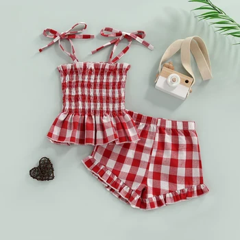 Citgeett Sommer Infant Baby Mädchen Kleidung Outfit Strap Sleeveless Plaid Weste + Shorts Casual Anzug Set