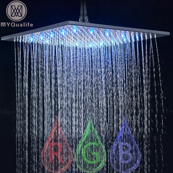 Schwarz Regen Dusche Kopf LED Licht 16 Zoll Großen Regen Dusche Wasserhahn Kopf Platz Messing Handbrause Farbwechsel Kopf