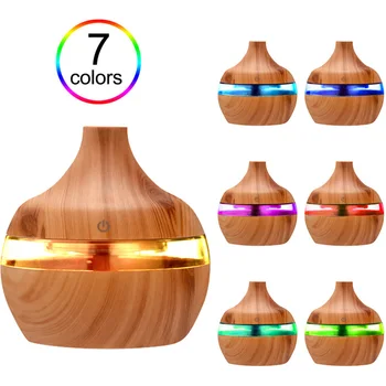 300 ml Aromatherapie Ätherisches Aroma Öl Diffusor Luftbefeuchter Holzmaserung Luftbefeuchter USB Mini Nebel Maker 7 Farbe LED Nacht Licht