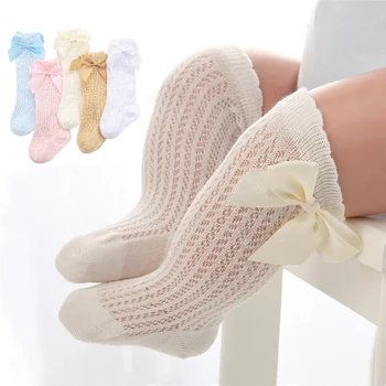 Sommer Baby Mädchen Socken Niedlichen Großen Bogen Mesh Baby Knie Socken Kleidung Zubehör Neugeborenen Nicht-slip Lange Baby-Jungen Socken 0-3T