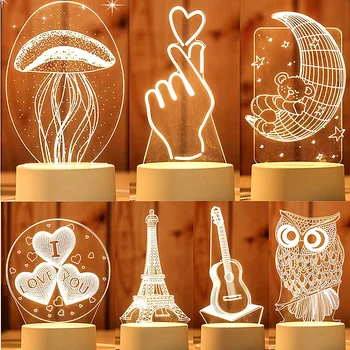 Romantische Liebe 3D Acryl Led Lampe für Home Kinder der Nacht Licht Tisch Lampe Geburtstag Party Decor Valentinstag Fairy Lamp