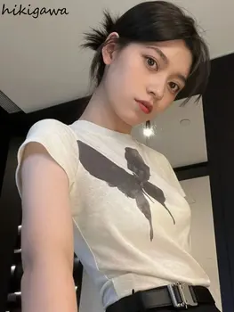 2023 Shirts für Frauen Crop Tops Mode-T-Shirts O-neck Short Sleeve Butterfly Print Tees Tunika koreanische Y2k-T-Shirt Ropa Mujer