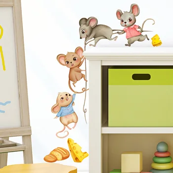 Süße Maus Trägt Lebensmittel Wand Aufkleber Schlafzimmer Kinder Baby Zimmer Dekoration Wandbild Küche Home Decor Cartoon Selbst-adhesive Wallpaper