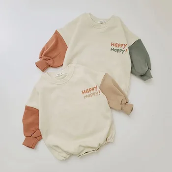 Herbst Baby Bodys Brief Drucken Jungen Hoodie Einem Stück Kleinkind Mädchen Kleidung