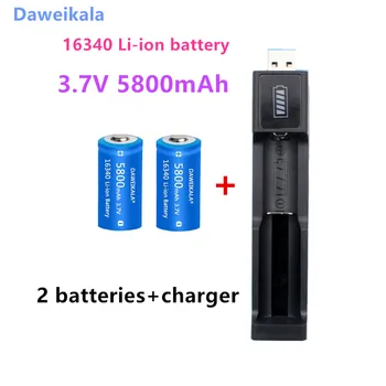 3,7 V 16340 Wiederaufladbare Batterie 5800mAh Li-ion Akku für LED Taschenlampe Reise Wand Ladegerät 16340 CR123A Batterie+Ladegerät