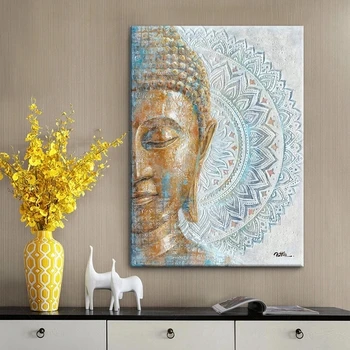 Gold Buddha Leinwand Gemälde, Mandala Flower, Blossom, Buddha Poster Drucke Wand Kunst Bilder für Wohnzimmer Cuadros Dekoration